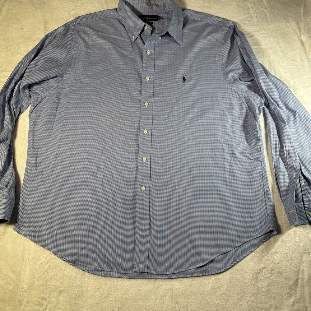 Polo Ralph Lauren Shirt Men's XXL Blue Classic Fit Houndstooth Luxury Preppy